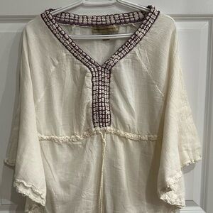 Off-White Boho Tunic with Purple Embroidery
